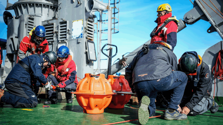 Deployment of oceanographic mooring which forms the NATO Climate undersea Observatory (NACO), July 2025