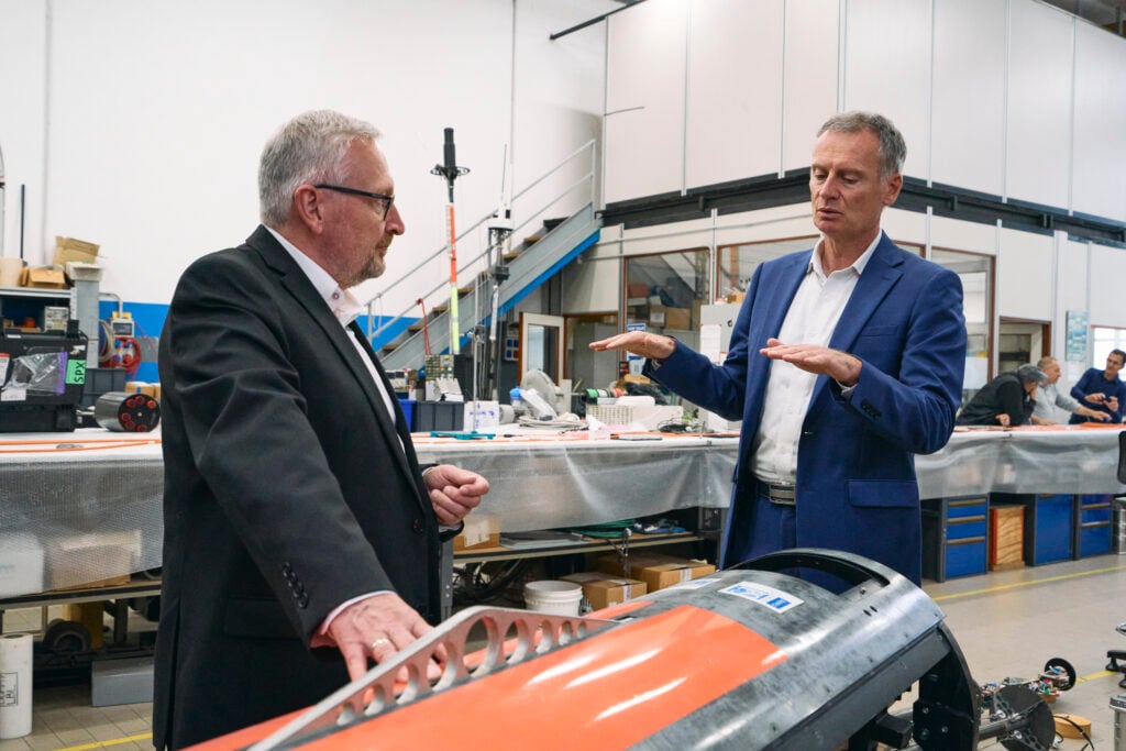 NATO Chief Scientist tours CMRE engineering facilities with Director of CMRE, April 2025.