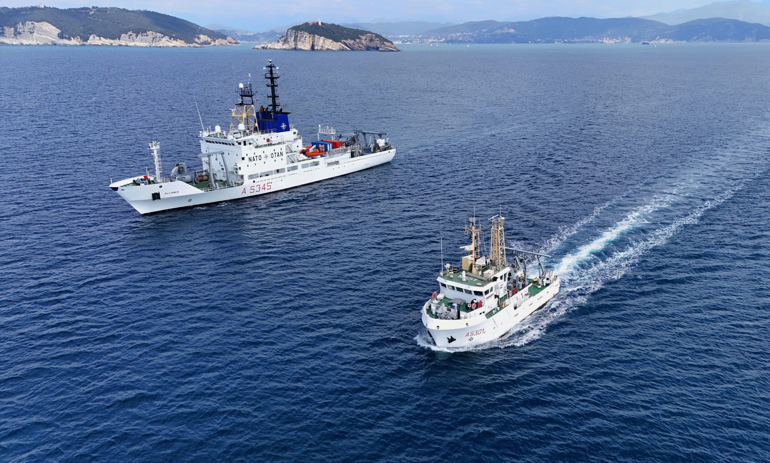 NRV Alliance and CRV Leonardo sail side by side off the coast of La Spezia in early 2026.