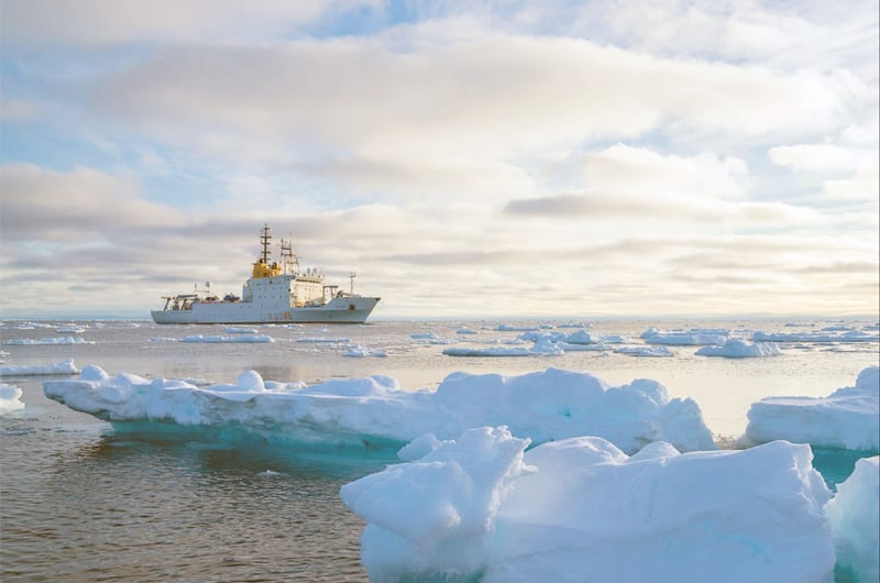 NATO Research Vessel ALLIANCE sails in Arctic waters in 2018.